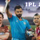 Images of Travis Head, Virat Kohli, and Sunil Narine, prominent players in the IPL 2024 cricket season, on a cricket field background. (Text: IPL 2024)