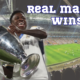 Vinicius Junior of Real Madrid lifts the trophy to celebrate their victory at the end of the UEFA Champions League final football match between Borussia Dortmund and Real Madrid